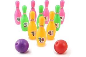 Vokodo 12 Pieces Deluxe Toy Bowling Play Set Includes 10 Pins and 2 Balls Carrying Case Colorful Educational Early Development Indoor Sport Alley Game for Toddlers Boy Or Girl Children