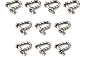 3/16" M5 304 Stainless Steel D Ring Shackle Lock for Heavy Duty Construction,Vehicle Recovery, Hauling (10PCS)