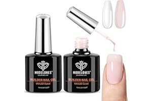 modelones Builder Nail Gel, 2 Pcs Clear and Cover Nude Builder Nail Polish, 8-in-One Apex Building Thickening Strengthener Extension Rubber Color Base Gel for DIY Home Salon Gifts LED Lamp Cured 10ml