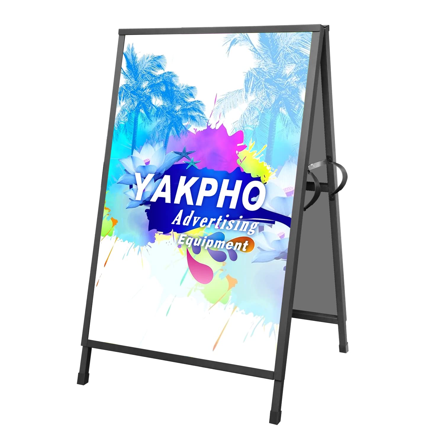 Photo 1 of Yakpho Heavy Duty Slide-in Folding Sandwich Board A-Frame Sidewalk Sign 24x36 Inch Black Coated Steel Metal Double-Sided Pavement Sign (2 Corrugated Plastic Poster Board)