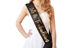Docooniver 50th Birthday Sash for Women and Men,50&Fabulous Sash Black with Gold Foil Lettering.