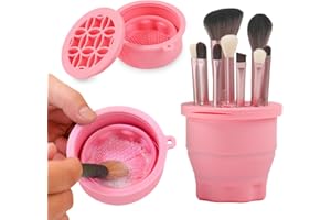 Ranphykx Makeup Brushes Cleaner Mat with Brush Storage Holder, Folding Portable Washing Tool for Makeup Brush Cleaning, 2 In 1 Silicone Brush Cleaner Pad & Cosmetic Brush Organizer Rack (Pink)