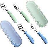 WXCWYQR Toddler Utensils, Toddler Forks and Spoons, Baby Stainless Steel Silverware Set with Storage Box for Self Feeding Safe, Dishwasher Safe (2 Set with Case)