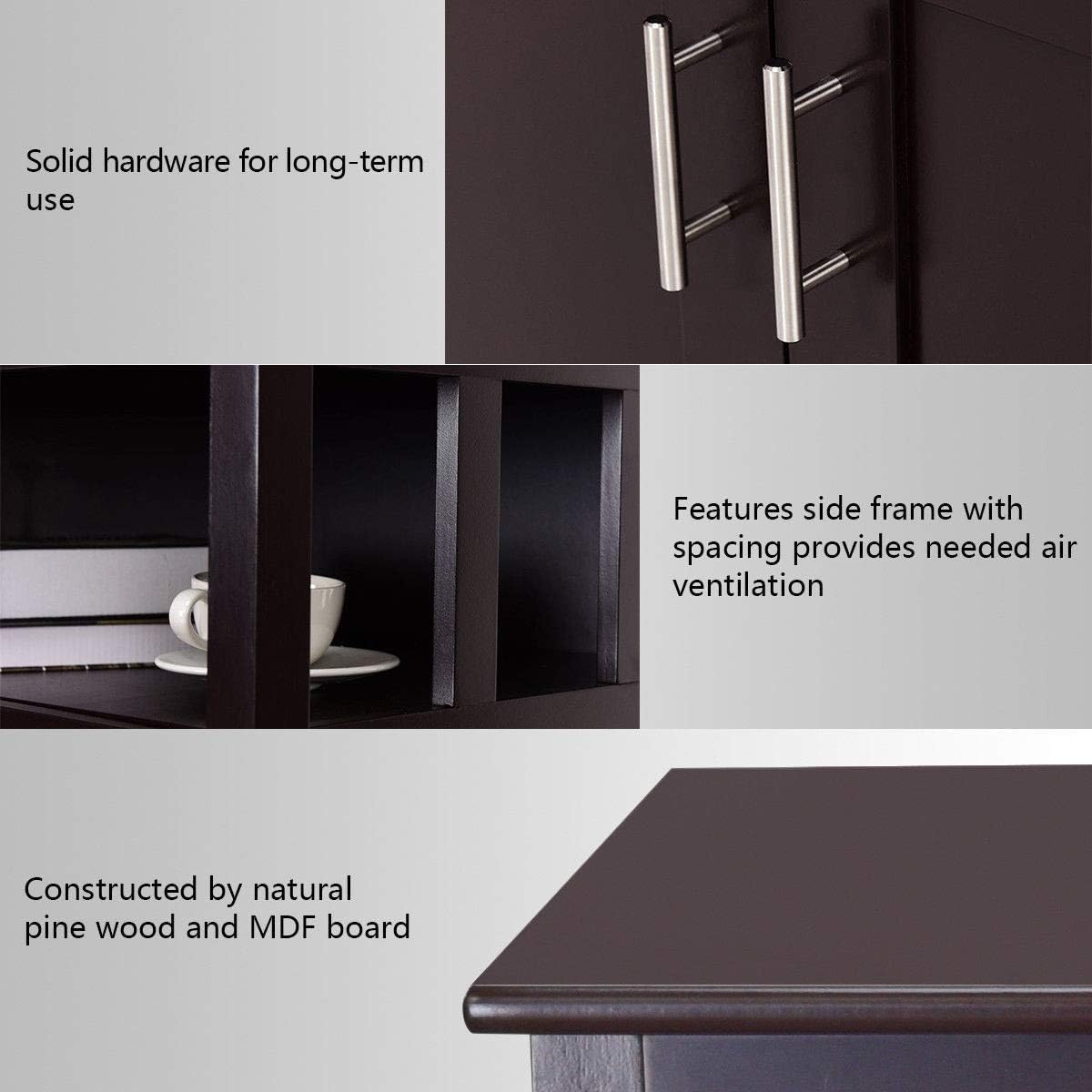 Brown Lhone Sideboard Buffet Storage Cabinet Wood Kitchen Cupboard Server Console Island Table 2 Doors Storage Chest With Top Open Shelf Home Kitchen Buffets Sideboards