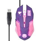 HXMJ Purple Wired USB Computer Mouse,7 Colors Backlit,Silent Buttons for MacBook,Computer PC,Laptop