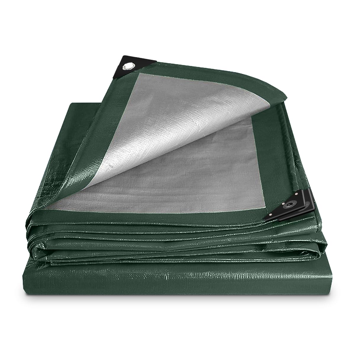 Green-Silver Tarpaulin Sheet Cut-Size 2m x 3m Mediumweight PE Plastic Tarp 140gsm Water-Resistant Ground Sheet Multipurpose Tarpaulin Covers used for Garden Furniture Shed Camping (6ft x 10ft)