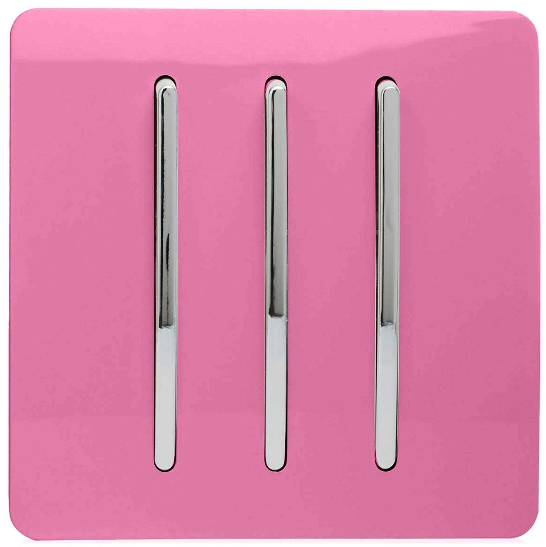 Trendi 3 Gang 2 way 240V Screwless Raised Front Plate Plastic Artistic Modern Glossy 10 Amp Chrome Rocker Triple Electrical Wall Light Switch Candy Pink - ART-SS6PK