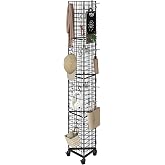 MAHANCRIS Triangular Gridwall Panel with Wheels, 3-Sided Display Stand for Vendor Events with 20 Hooks, Rolling Grid Wall Stand for Trade Shows, Retail Stores, Home Organization, Black GPBK3001