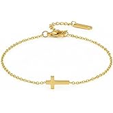 foyjoey 18K Gold Plated Pearl Beaded Cross Bracelets for Women Adjustable Stainless Steel Dainty Thin Gold Box Cuban Twisted Link Chain Bracelet Bridesmaid Jewelry Christmas Gifts