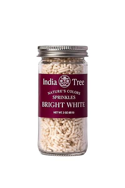 BRIGHT WHITE SPRINKLES – VEGAN, NON‑GMO, DYE‑FREE, ALLERGEN‑FREE, 3 OZ JAR – INDIA TREE NATURE’S COLORS