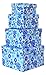 Cypress Lane Square Rigid Gift Box, a Nested Set of 4, 3.5x3.5x2 to 6x6x4 inches (Blue)