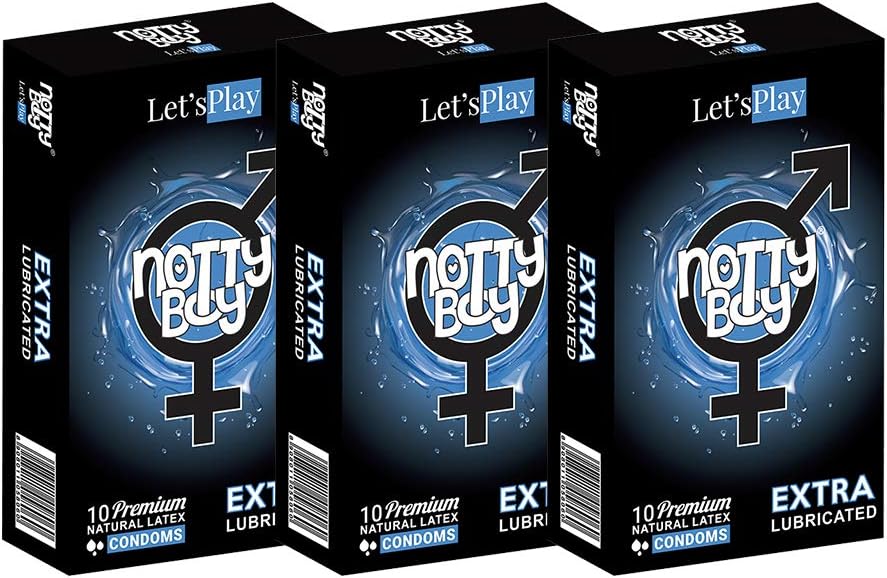 NOTTY BOY Lubricated Plain Condoms for Men - Pack of 30, Clear, 10 count (Pack of 3)
