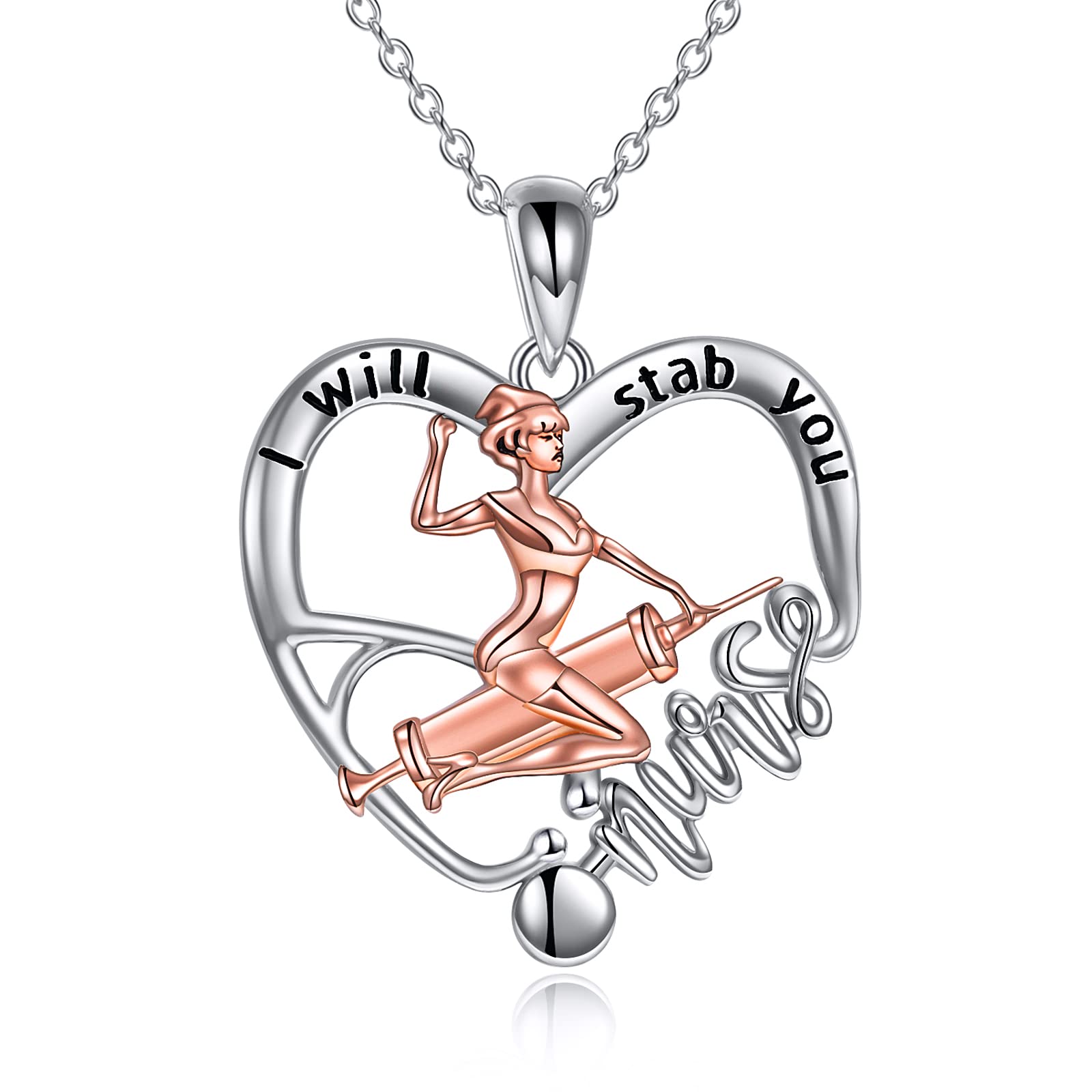 YFN Nurse Necklace Sterling Silver Funny Nurse Pendant Stethoscope Jewellery Graduation Nurses Day Gifts for Women Nurse (Nurse Heart)