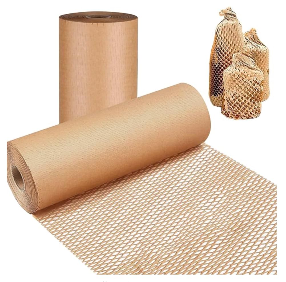 Honeycomb Packing Paper Cushioning Wrap - Alternative to Bubble Wrap, 30cm x 100m Eco-Friendly Perforated-Packing Paper for Moving, Shipping, and Packaging Breakables,Wrap Paper Roll Brown