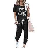 PRETTYGARDEN Women's Two Piece Lounge Sets 2026 Spring Summer Jogger Pants Vacation Outfits Travel Airplane Matching Clothes