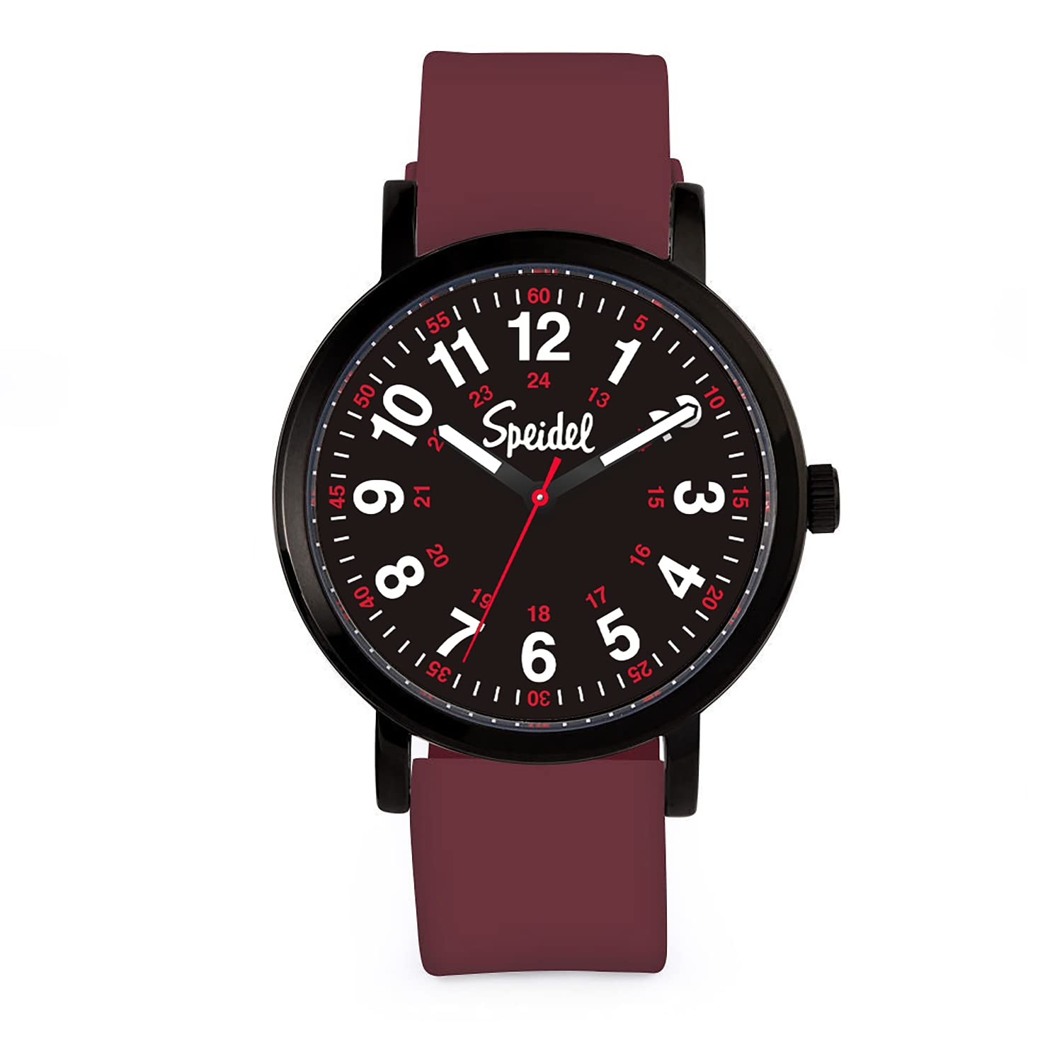 Speidel Original Scrub Watch™ for Nurse, Medical Professionals and Students – Various Medical Scrub Colors, Easy Read Dial, Military Time with Second Hand, Wine w/Black Dial, Original Scrub