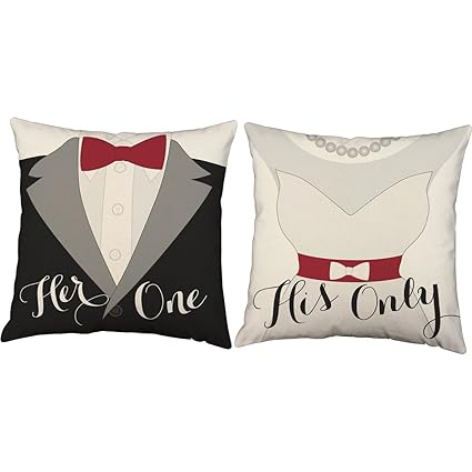 His Hers Bride Groom White Indoor Outdoor 16x16 Inches