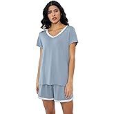 Joyaria Womens Short Sleeve Pajamas bamboo viscose Pj Shorts Set Soft Lightweight Cooling Sleepwear