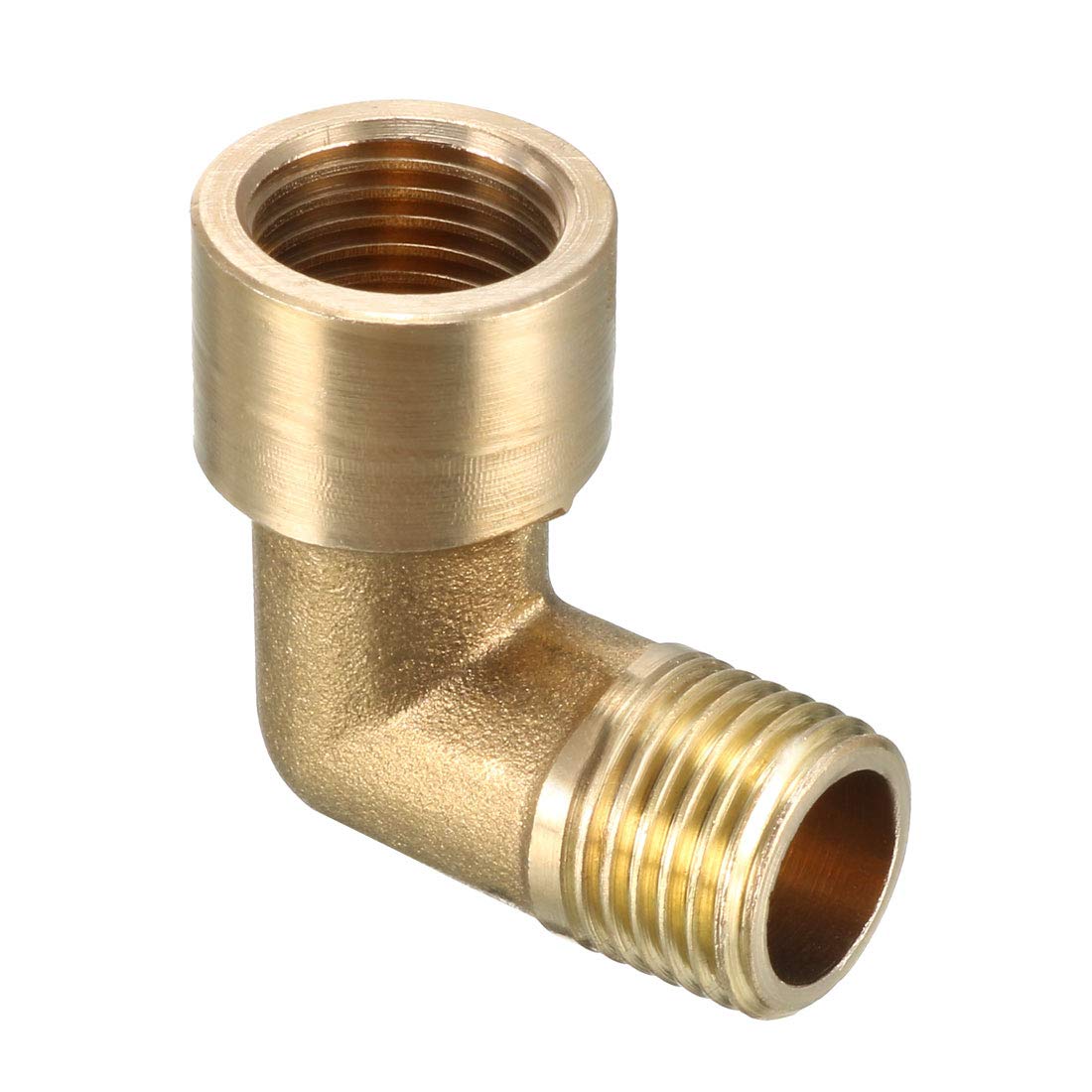 sourcing map Brass Elbow Pipe Fitting 90 Degree 1/4 BSP Male x 1/4 PT Female Coupler