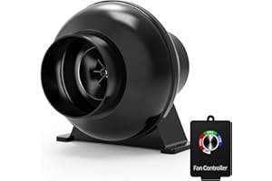 Toolazy 4 Inch 195 CFM Inline Duct Ventilation Fan HVAC Vent Blower with Variable Speed Controller for Hydroponics Grow Tent, Black