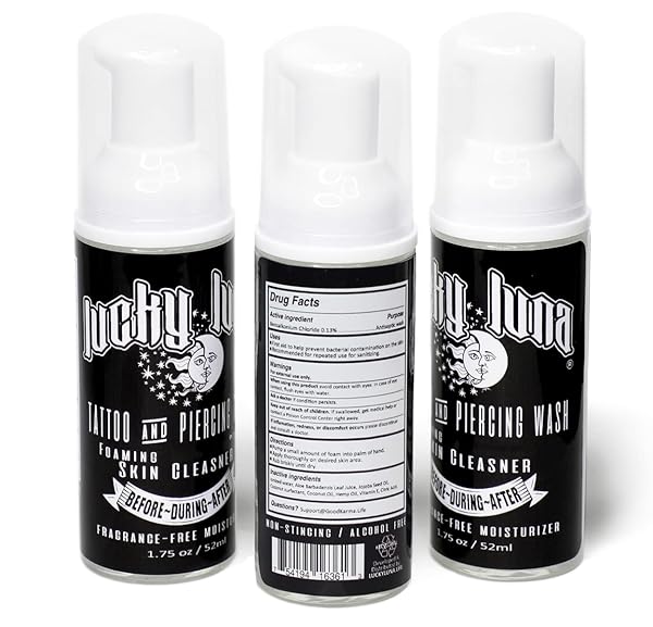 LUCKYLUNA FOAMING TATTOO & PIERCING WASH, GREEN SOAP REPLACEMENT, ALL PURPOSE MOISTURIZING WASH FOR ARTIST APPLICATION + AFTERCARE, 1 UNIT OF 1.75OZ