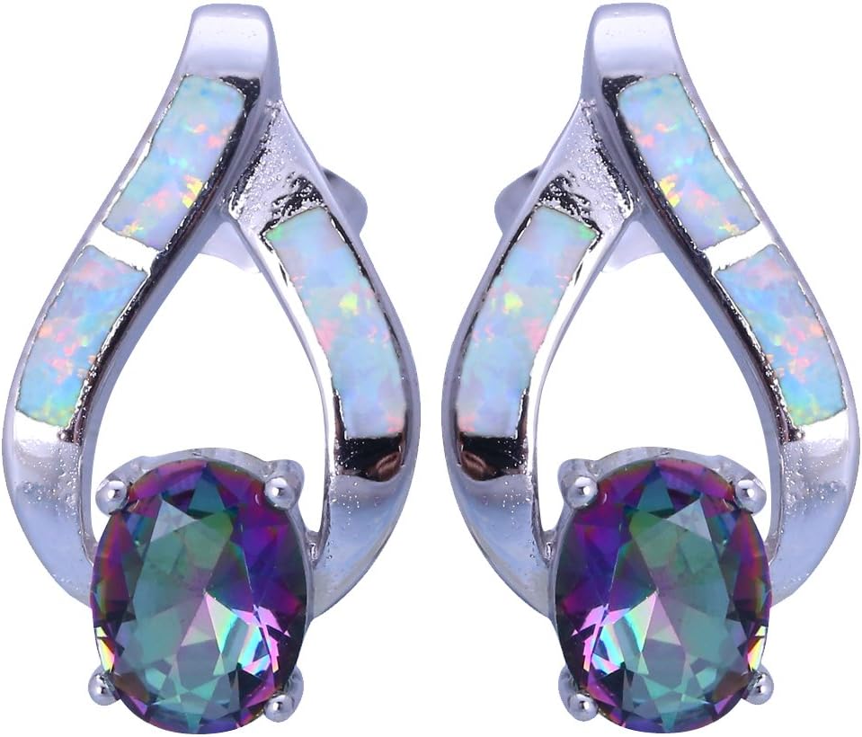 Multicolor Zircon White Fire Opal Silver Stud Earrings Fashion Jewelry For Women OES678