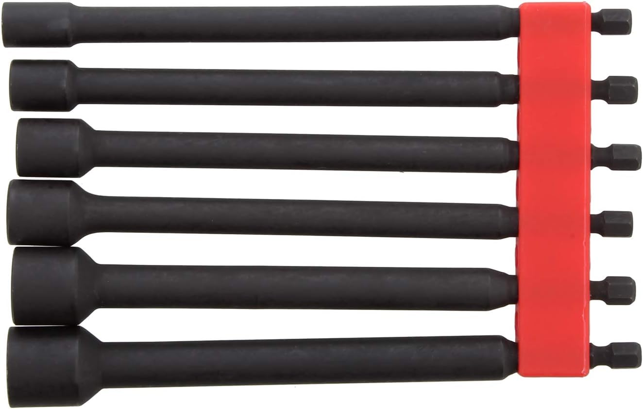 ABN Impact Nut Driver Tool Set - 6pc SAE 6 IN Long Shank Nut Driver Bits Magnetic Tip Sockets, 1/4 IN Hex Shank: Automotive
