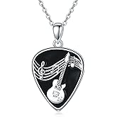 VONALA Guitar Pick Necklace Sterling Silver Guitar Plectrum Pendant Necklaces Jewelry Musical Guitarist Gifts for Women Men