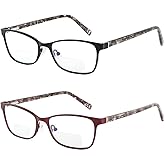Bifocal Reading Glasses Women Blue Light Blocking With Clear Top Computer Reader Wide Metal Frame Stylish Designer Eyeglasses