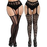 Kikoroco Women's Garter Belt Fishnet Tights Stockings High Waisted Suspender Pantyhose