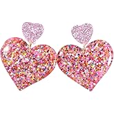 Cute Heart Dangle Earrings for Women Her Valentine's Day Mother's Day Glitter Acrylic Earring Couple Lover Holiday Lightweight Wedding Birthday Jewelry Gifts