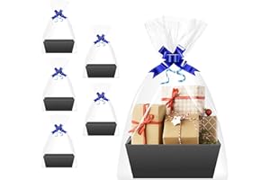 AOUKAR 5Pack Gift Baskets Empty with Shrink Bags, Decorative Bows for Holiday and Special Occasions (Black)