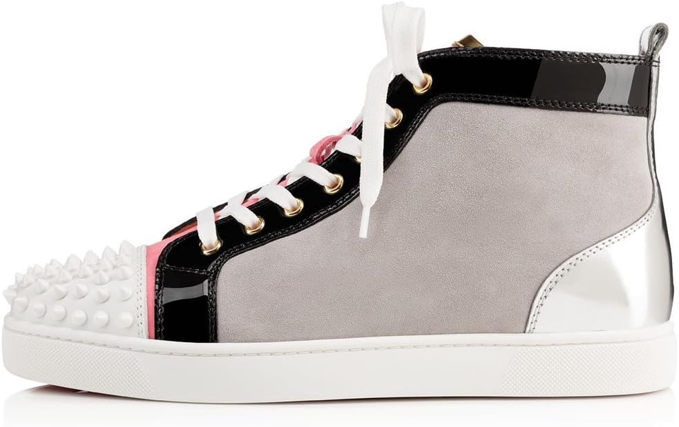 Aibarbie Men's Fashion High-top Spike Stud Lace Up Sneaker Real Leather Running Sneakers Shoes