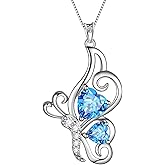 Butterfly Heart Necklace Birthstone Pendant Necklace Earrings Bracelet Women 925 Sterling Silver Animal Butterflies Birthstone Pendant Crystal Birthday Jewelry Wedding Gift