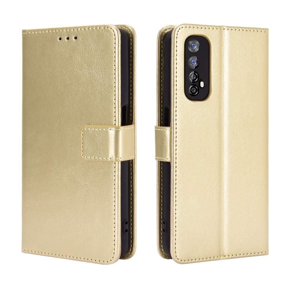 MingMing Wallet Case for Realme 7 Case, Retro Style Wallet Magnetic Cover with Credit Card Slots and Flip Stand, Leather Phone Case Compatible with Realme 7, Golden โ image 1