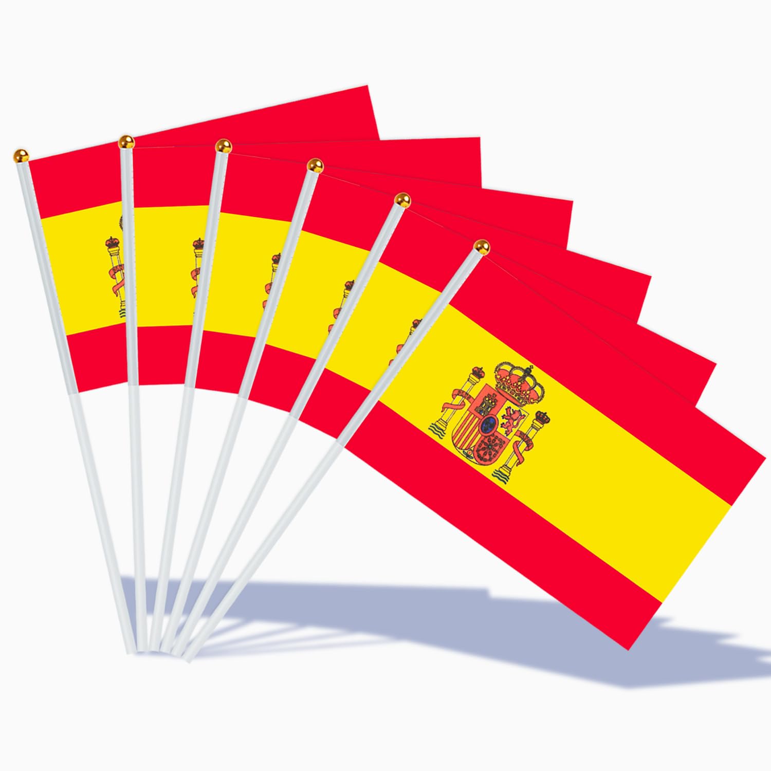 AhfuLife 30pcs Spanish Flags on Sticks for Party Decorations, 14 x 21cm Hand Held Spain Small Double Sided Flags with 30cm White Pole for Spanish Day Women's Euro World Cup Football Sports Decorations — image 1