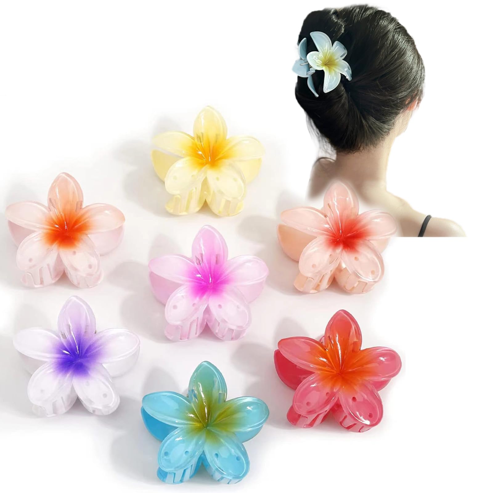 Flower Hair Clip, Nonslip Flower Claw Clips Strong Hold Hawaiian Claw Clip for Medium Thick Hair Women and Girls Hawaii Hair Accessorie (HairclawEggflower)
