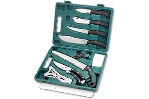 OUTDOOR EDGE Game-Pro 11-Piece Butcher Knife Set | Caping & Boning Knives, Deer Skinning Knife, Bone Saw, Game Shears, Sharpener & Rib Spreader in Hard-Side Case | Elite Elk & Deer Hunting Gear