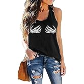 Fensajomon Skull Shirt for Women Sleeveless Printed Loose Workout Tank Top | Halloween 4th of July Country Concert Biker yoga Tees