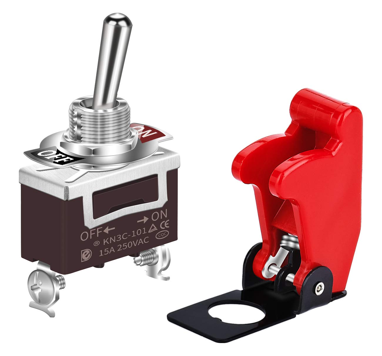 Photo 1 of DaierTek Safety Cover Toggle Switch Guard ON Off Red Aircraft Covered 20A 12V Toggle Rocker Switch 120V AC 12 Volt DC Heavy Duty 2 Pin SPST for Car Truck Automotive