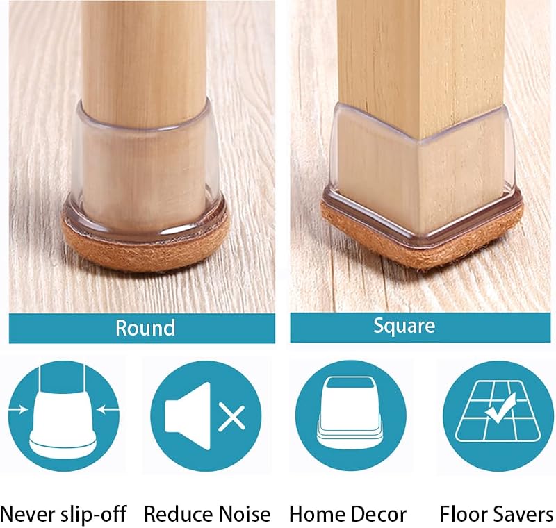 Protectores de Suelo de Silicona Transparente mejorados para Patas de Silla, 13-20mmTapas de Silicona 16P con Fieltro Envuelto, Fundas de para Patas de Silla, Protectores de pies de Silla