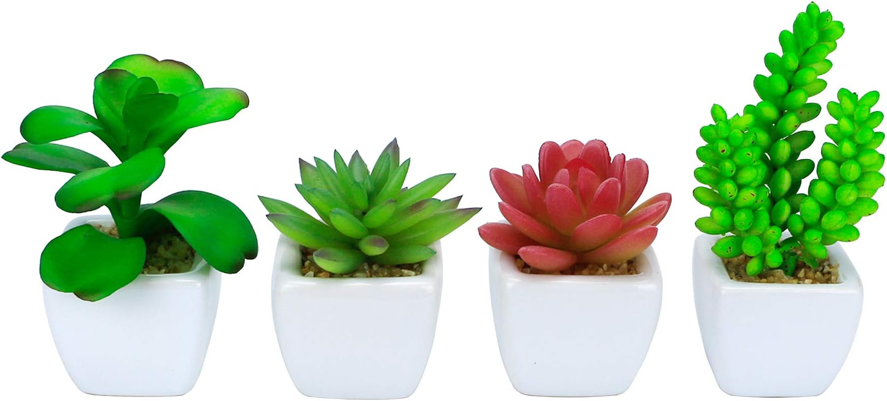 GemEwell Artificial Succulent Plants Set of 4 Mini Fake Cactus Succulent Potted Plant in White Cube-Shaped Ceramic Pot Ideal for Home & Office Decoration (Succulents A)