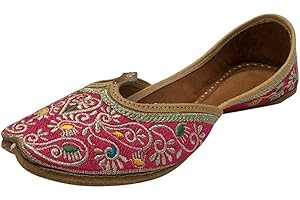 Step n Style Women Pink Flat Phulkari Punjabi Jutti Khussa Shoes Ethnic Mojari Indian Jooti