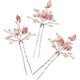 Missgrace Rose Gold Hair Pins (3 Packs), Crystal Leaf Wedding Hair Accessories for Women
