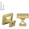 Haliwu 10 Pack Gold Cabinet Knobs Brushed Brass Dresser Drawer Knobs Square Gold Kitchen Cabinet Hardware Zinc Alloy