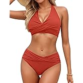 Sopliagon Women's Bikini Sets Twist Front Two Piece Swimsuit Halter Bathing Suit