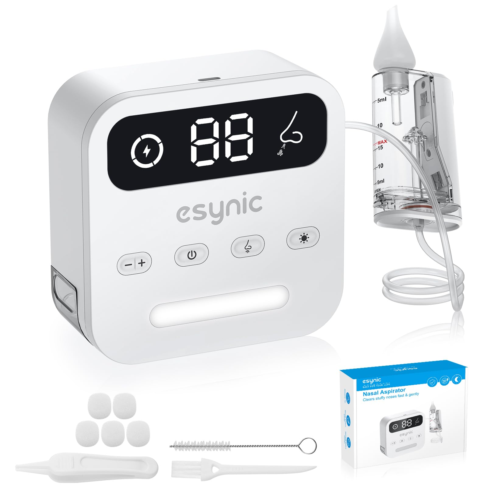 eSynic Professional Baby Nasal Aspirator Electric Nose Aspirator for Baby Rechargeable Toddler Nose Sucker Automatic Adults Nose Suction Supports 9 Suction Level&Led Light for Kids Elders etc