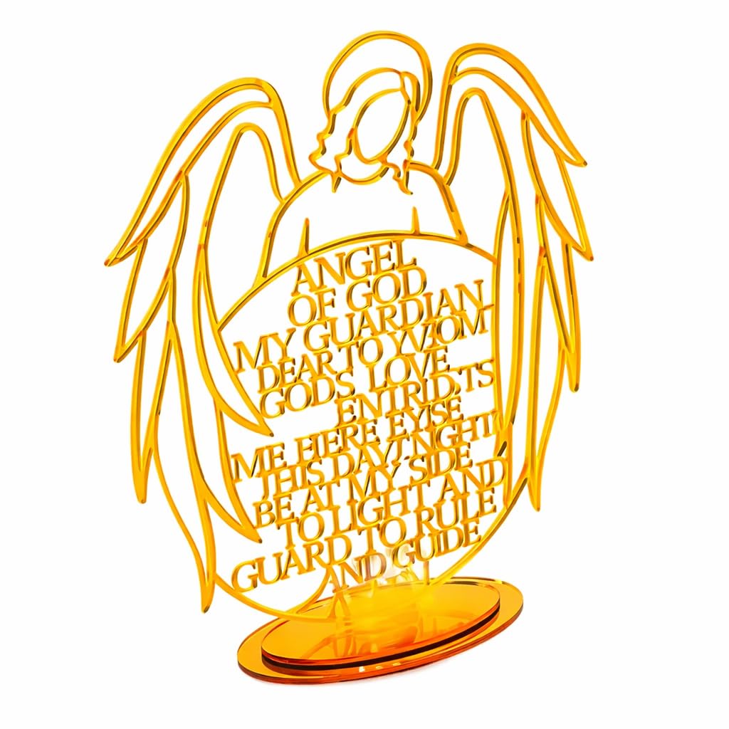 eBoutik – 3D Gold Laser Cut Out Metal Religious Standing Ornament for Home, Church, Easter, Lent or Office – Christian Religious Pray Gift for Women/Men - (Angel Of God)