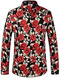 SSLR Men's Rose-Printed Button Down Casual Long Sleeve Shirt