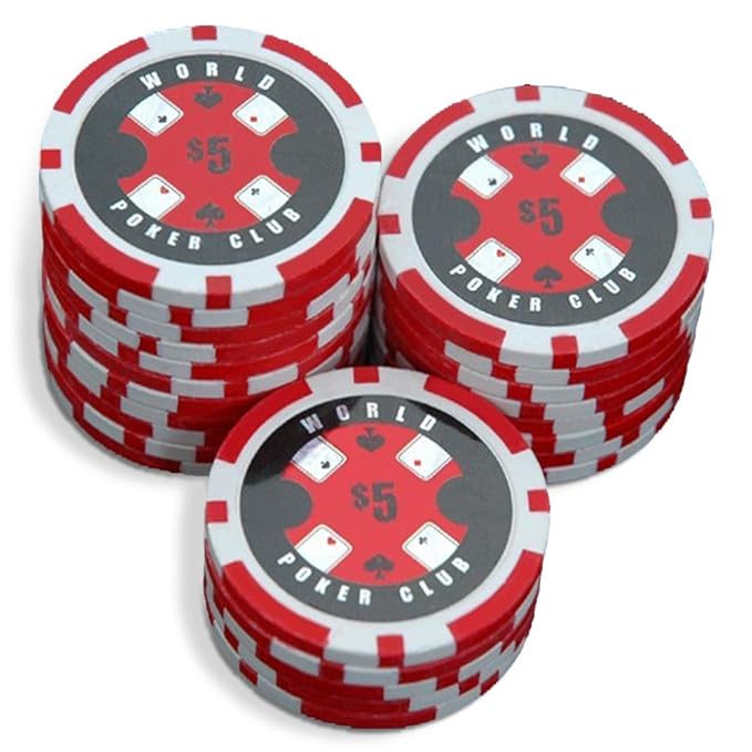 Sleeve of 25 World Poker Club 5 Red Poker Chips Clay 14g Amazon.co.uk
